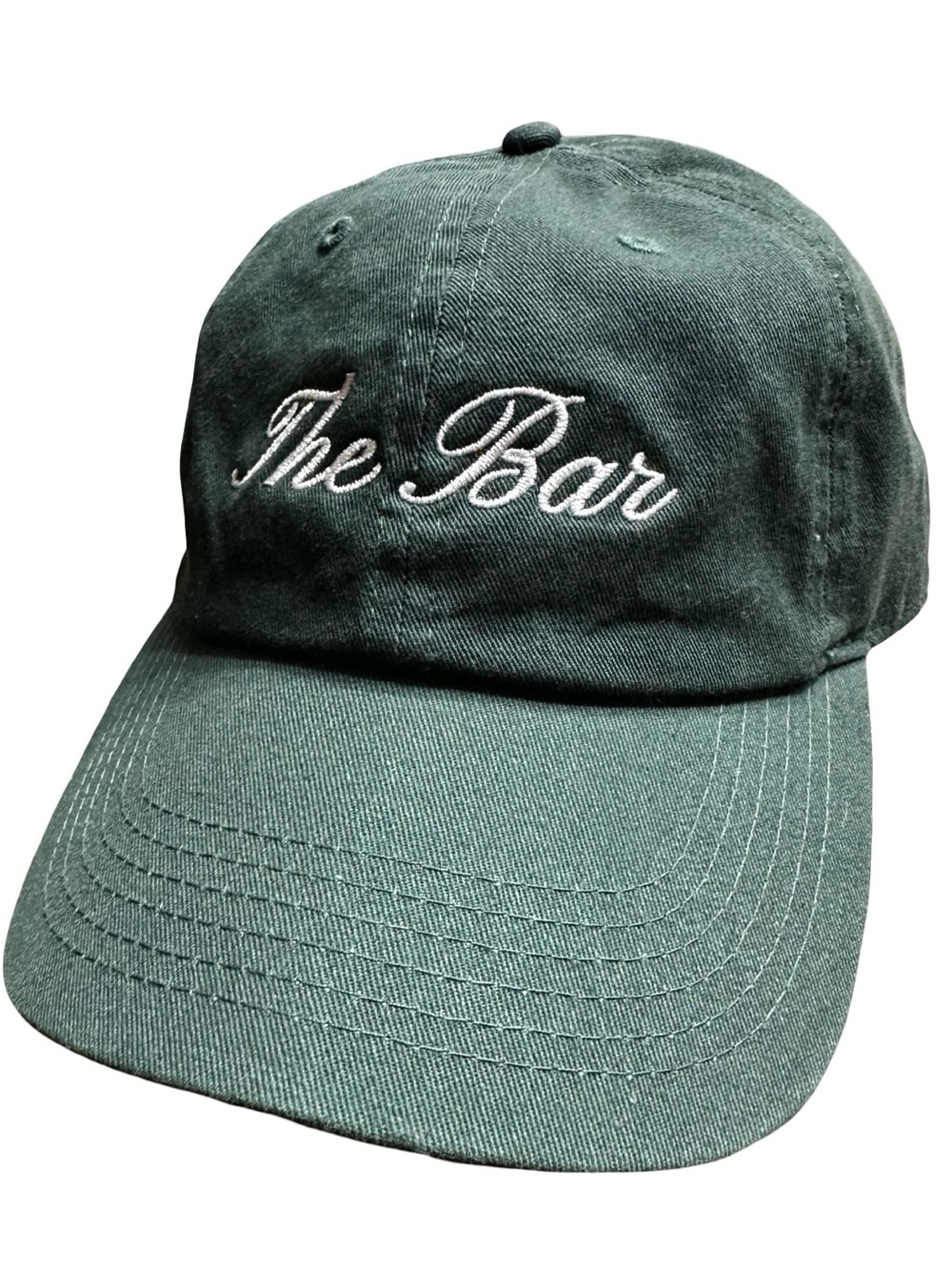 THE BAR Varsity Logo Forest Green Ball Cap Hat Size O/S Preppy Chic Academia